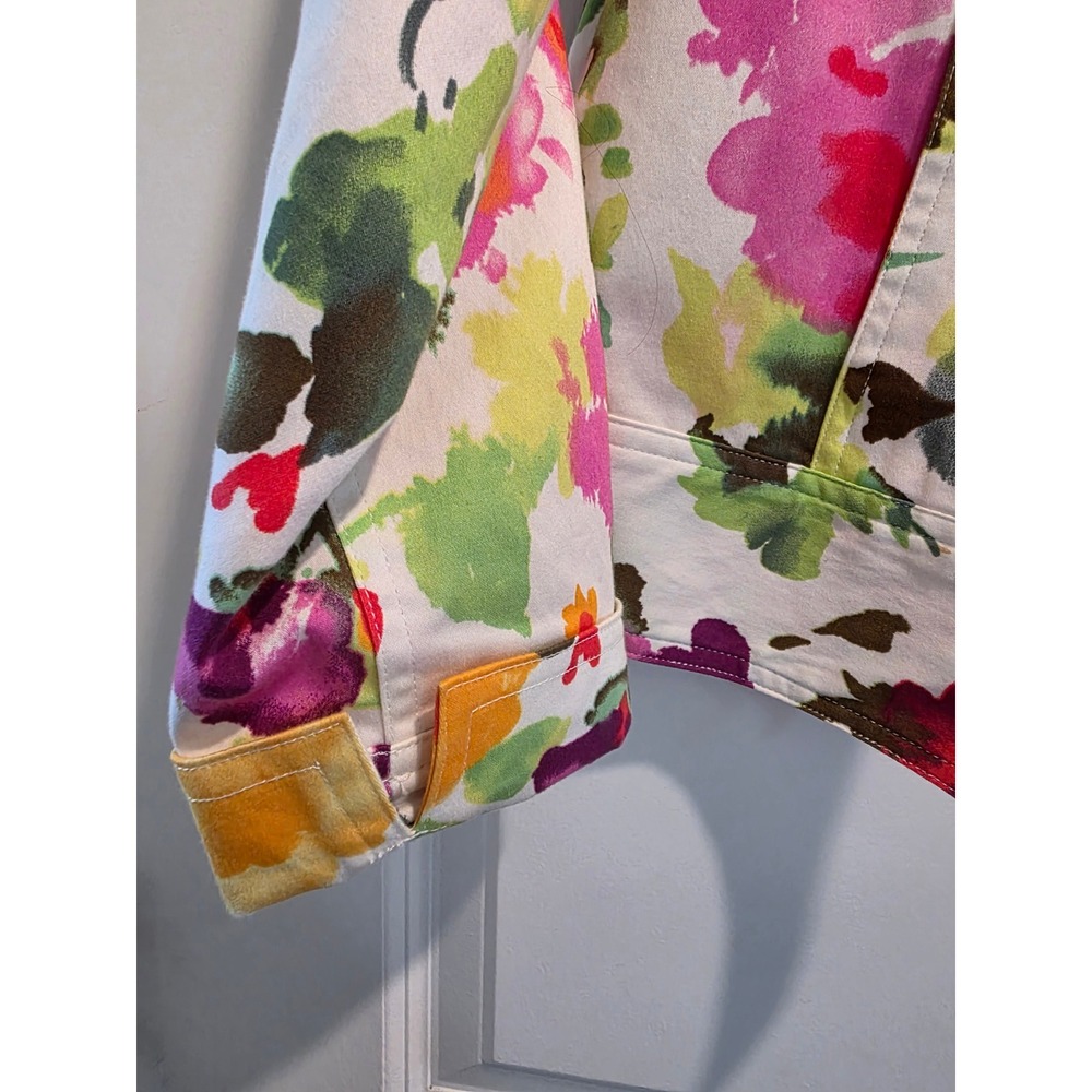Women's sz S Patrick Christopher Floral Cotton Sateen Blazer White Yellow Pink - Picture 8 of 10